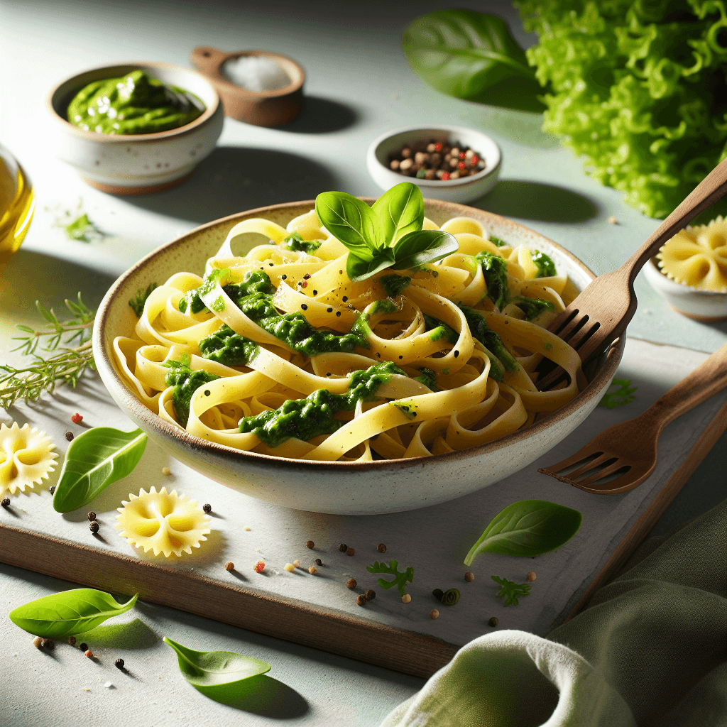 Histaminarmes Bandnudeln mit feldsalat pesto
